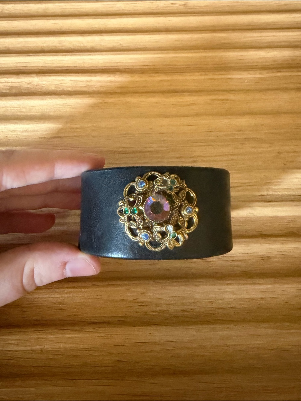 Gothic Renaissance Black Leather Cuff Bracelet